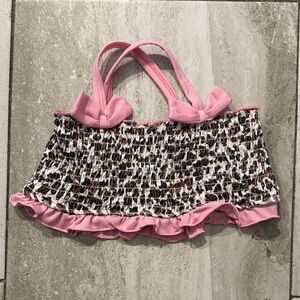 Pink Platinum Girls Pink and Brown Leopard Print Swim Bikini Top